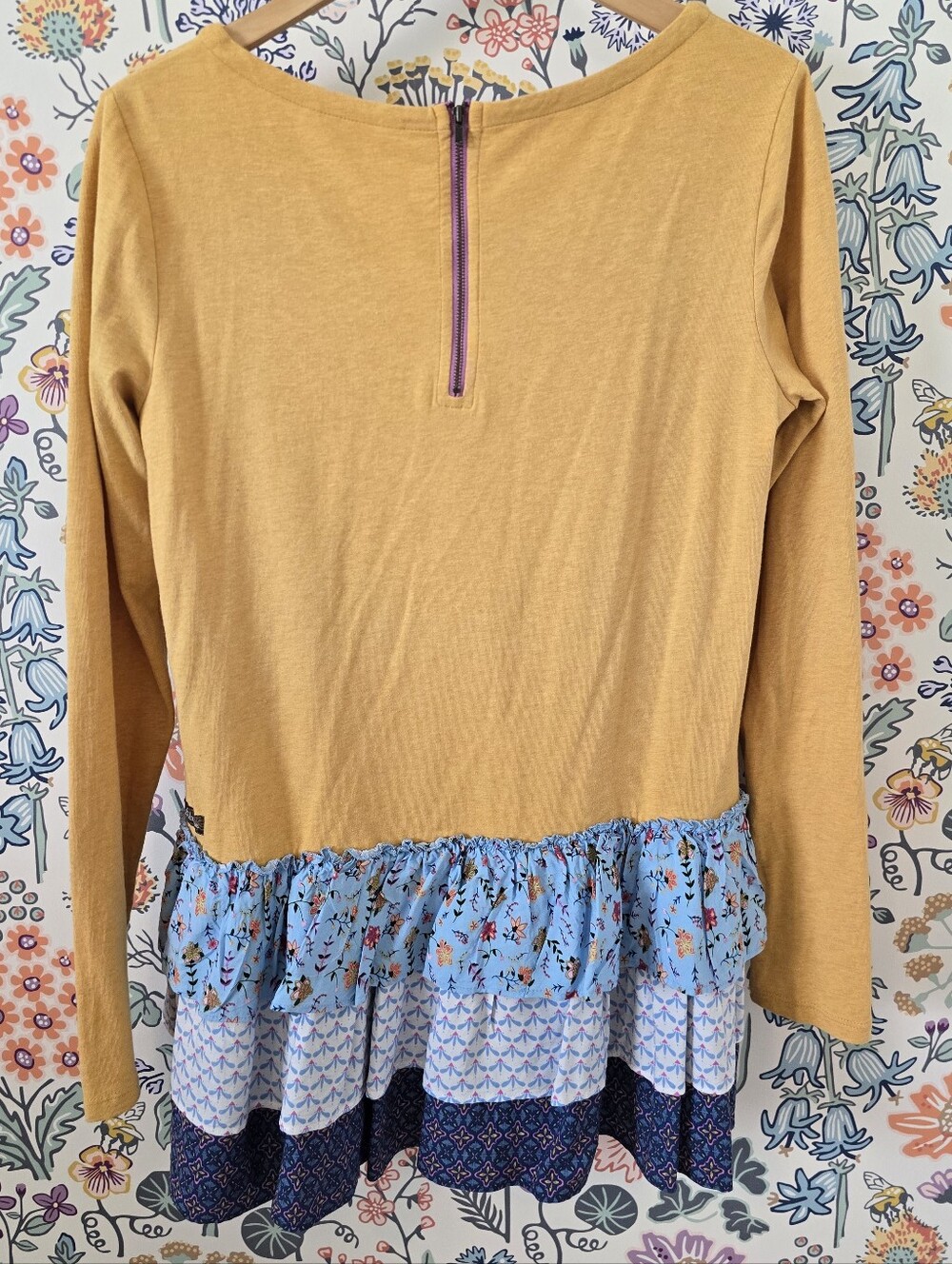 Matilda Jane Mustard Yellow Top with Blue & Purple Zip Trim - Picture 4 of 8